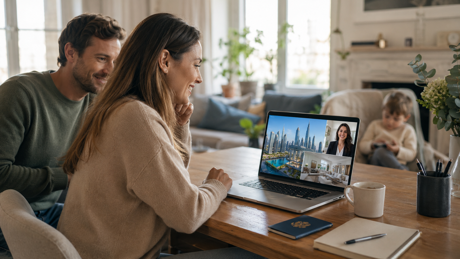 Overseas buyer reviewing Dubai property purchase documents and official payment steps from abroad