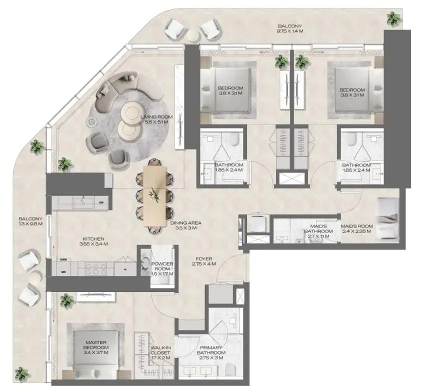 Deyaar DWTN Residences floor plan