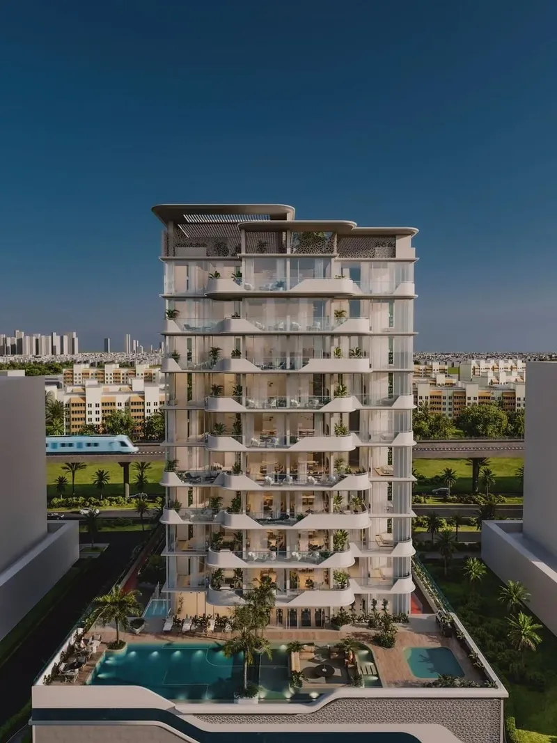 Exterior at Evora Residences in Jebel Ali Village Dubai