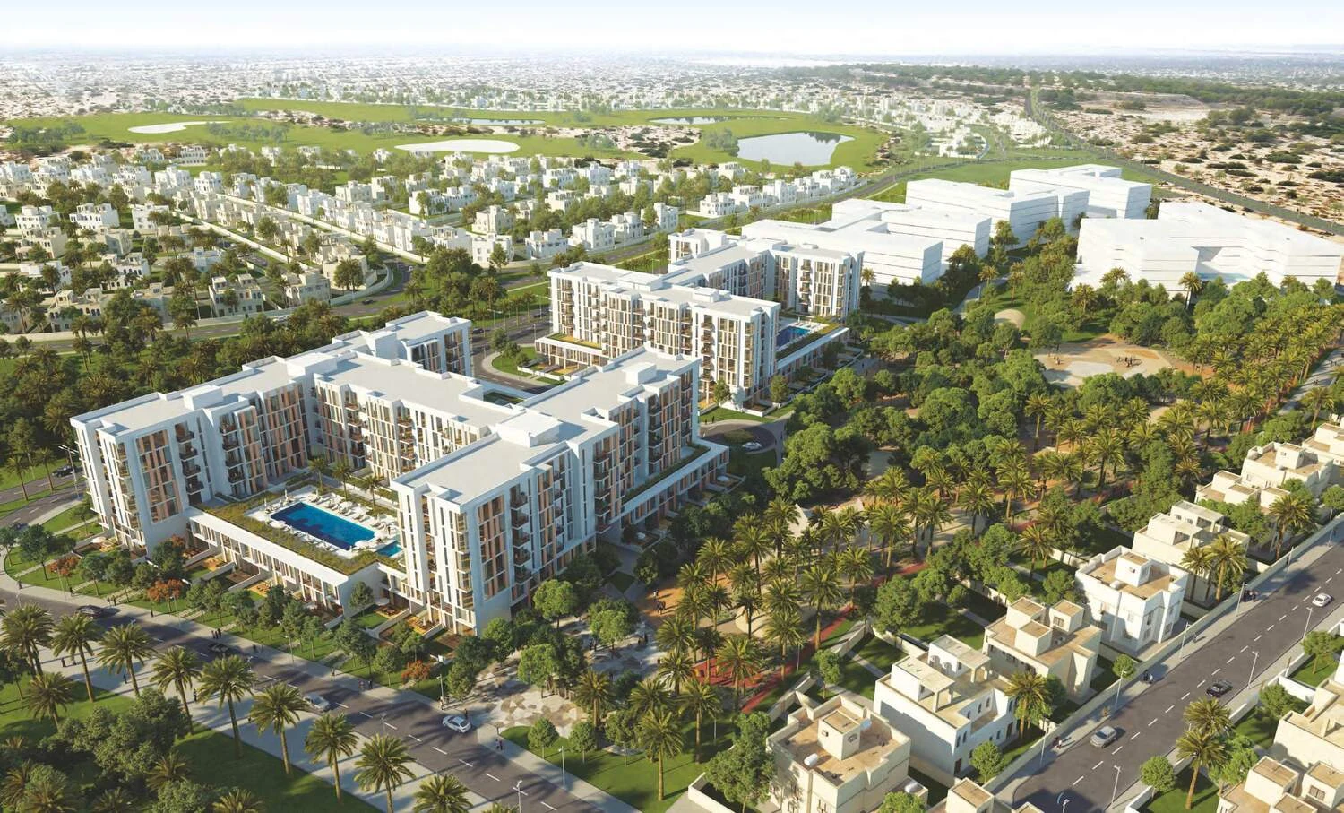 Mudon Views apartments and duplexes overlooking Mudon Central Park in Dubai