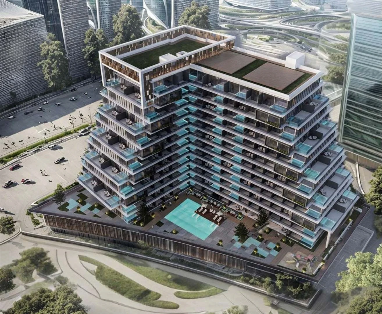 NAS 3 apartments with private pool features in Arjan, Dubai