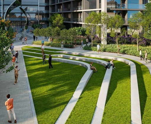 Open Plaza With Water Feature & Sculpture amenity image at The Serene at Sobha Central