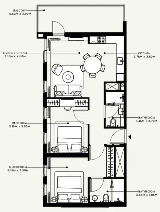 Azizi Beach Oasis 1 and 2 floor plan