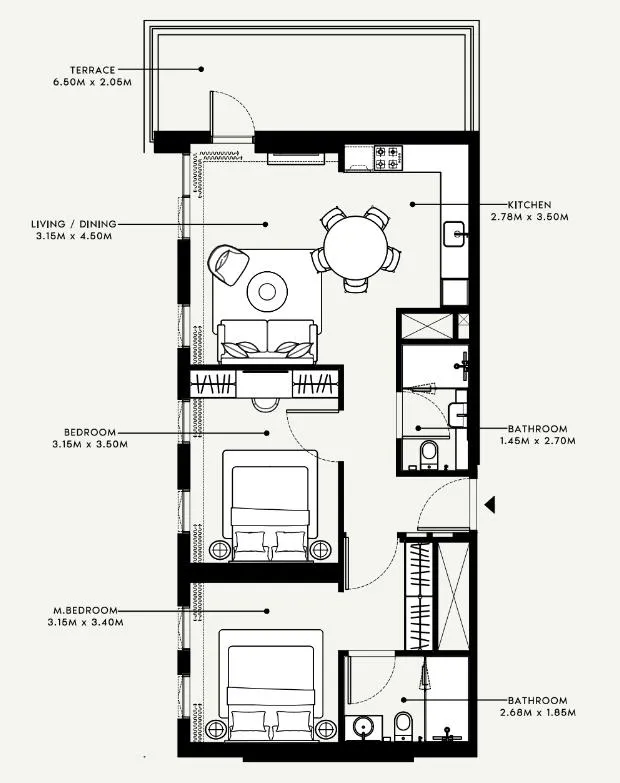 Azizi Beach Oasis 1 and 2 floor plan