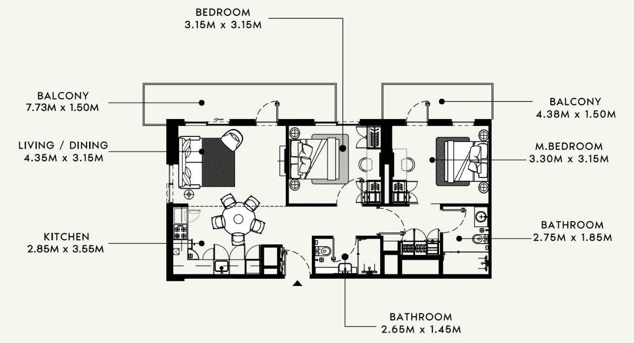 Azizi Beach Oasis 1 and 2 floor plan