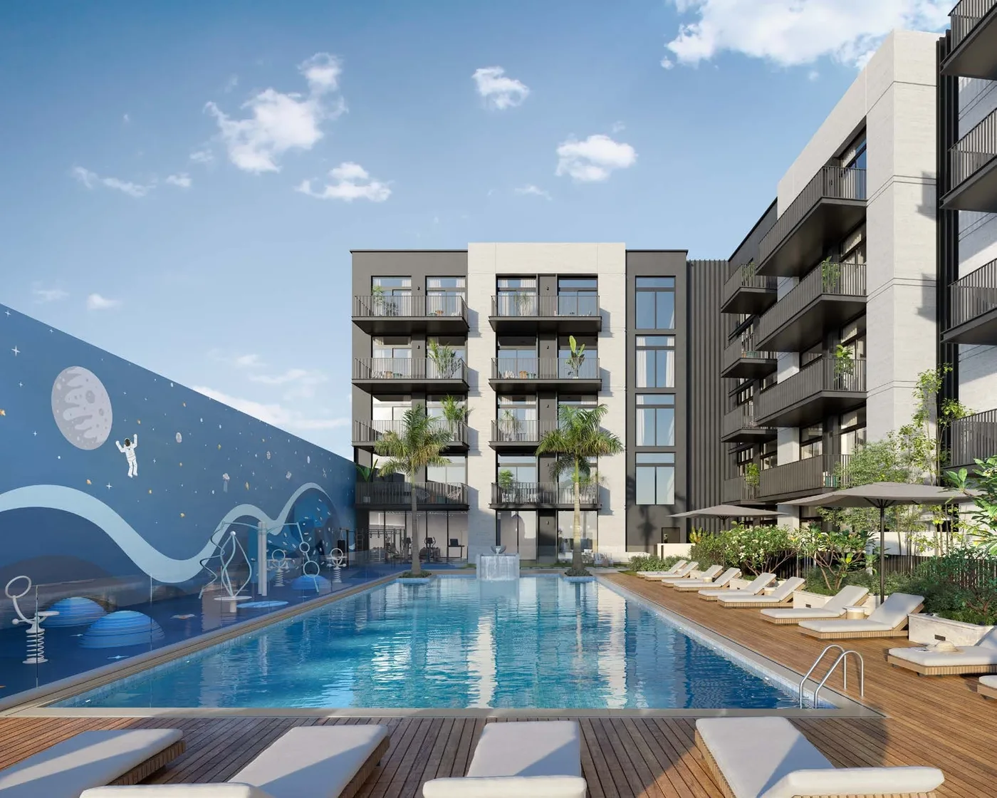 Lap Pool With Sun Loungers amenity image at Belmont Residences