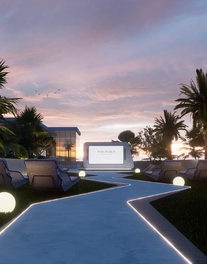 Outdoor Cinema With Cozy Bean-Bag Seating Area amenity image at Bond Enclave
