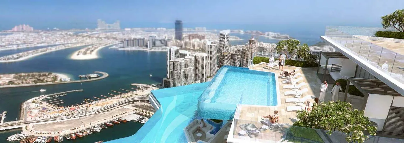 Waterfront Property Rooftop Infinity Pool amenity image at Habtoor Grand Residences