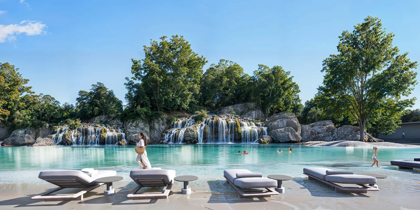 Swimmable Forest Lagoon With Waterfall amenity image at Masaar 3 Phases 1 and 2