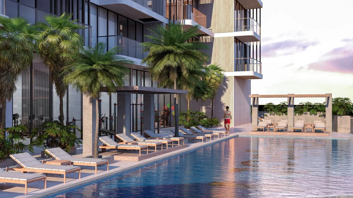 Pool Deck With Sun Loungers amenity image at TETR1S Tower