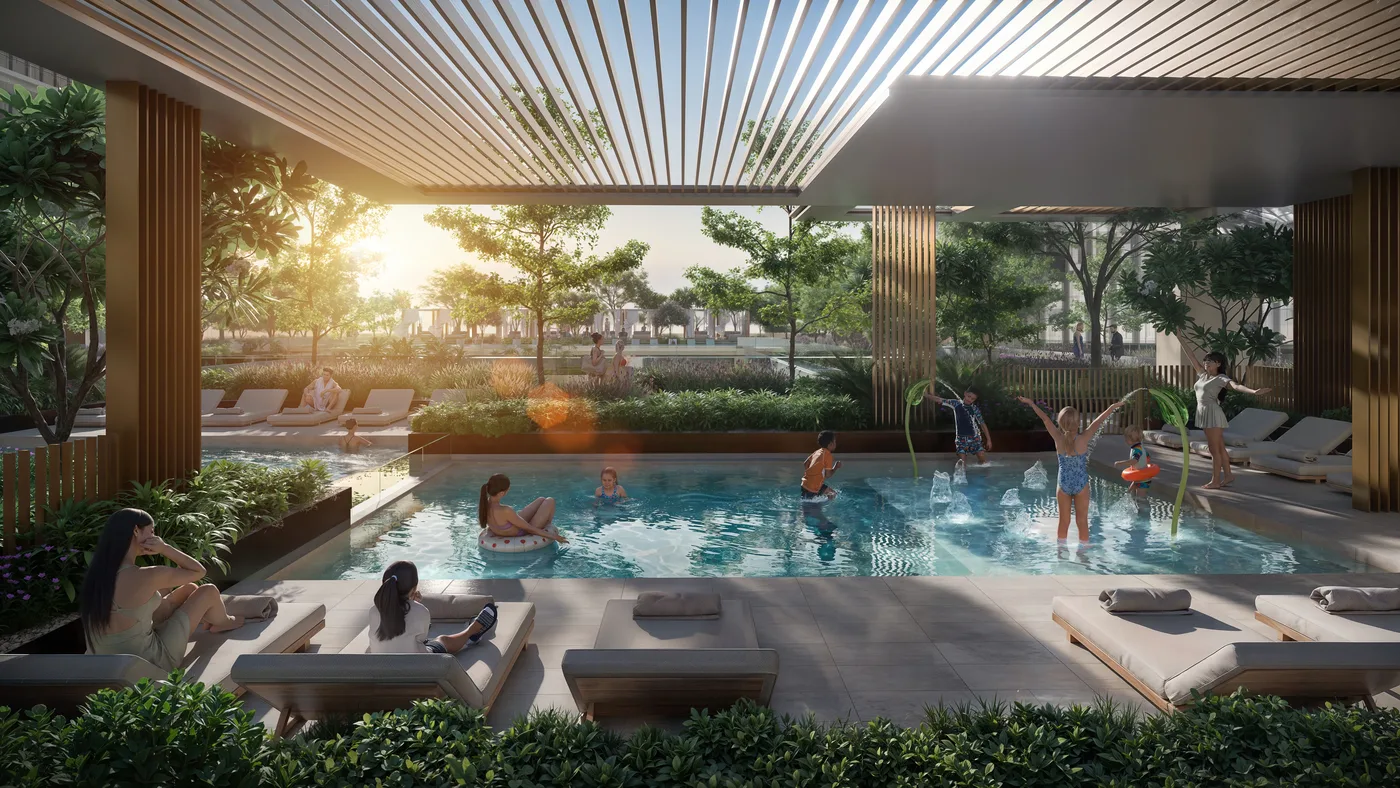 Family Pool with Kids’ Splash Pad amenity image at The Residences DIFC Zabeel District
