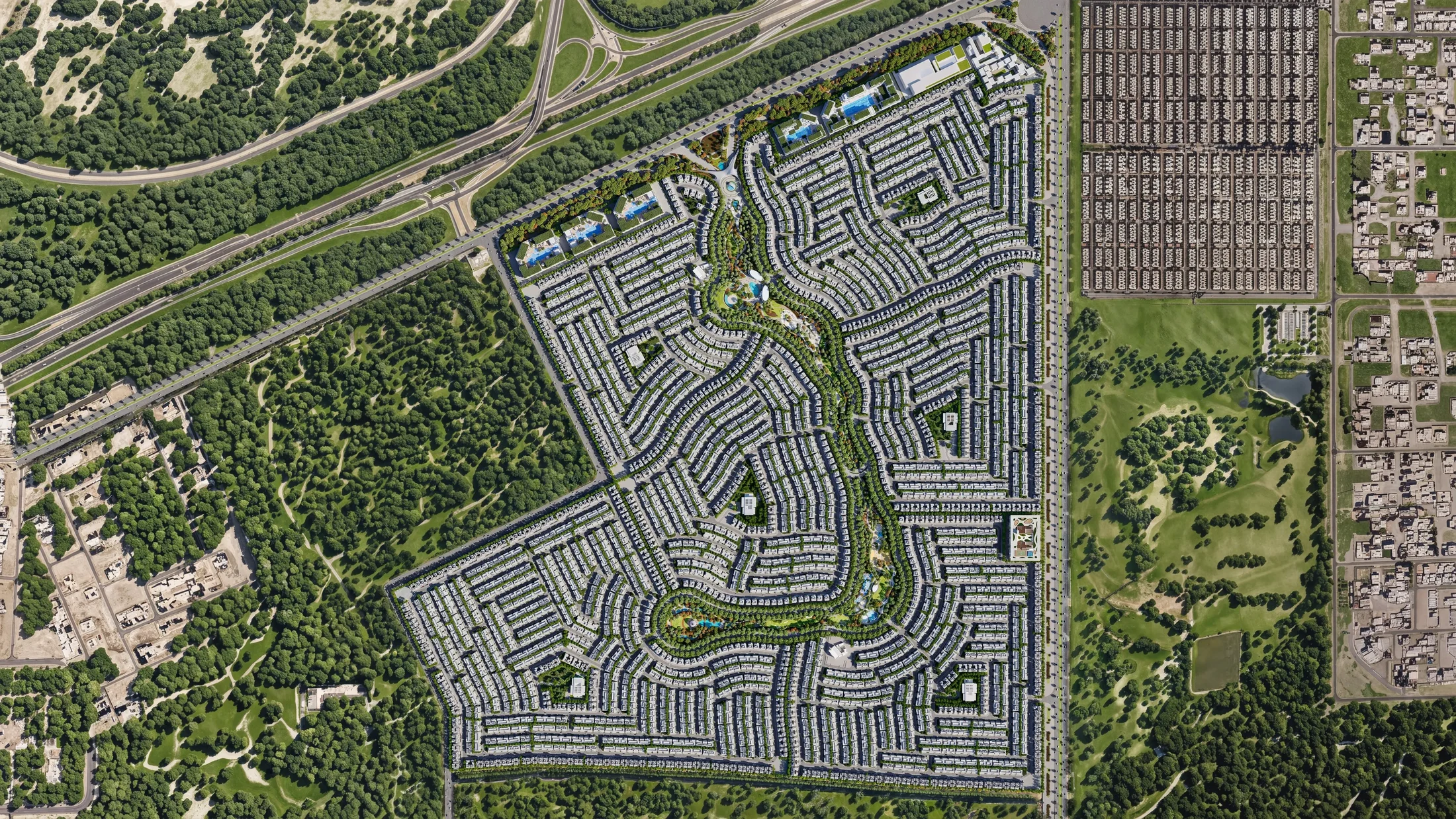 Azizi Florence master plan in Sharjah showing residential clusters and landscaped open space