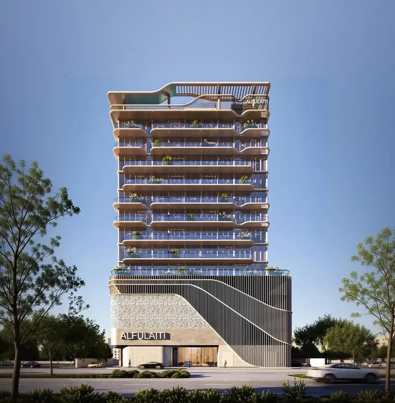 Exterior at ELAN Tower in Dubai Land Residence Complex Dubai