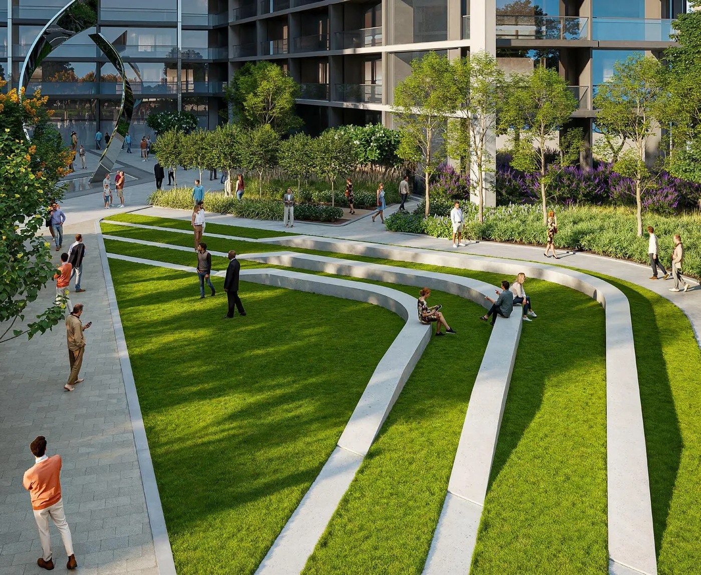 Open Plaza With Water Feature & Sculpture amenity image at The Horizon at Sobha Central